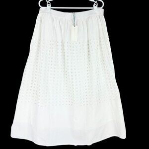 Jennifer & Grace Women's White Lined Eyelet Maxi‎ Skirt Size L Elastic Waist NWT